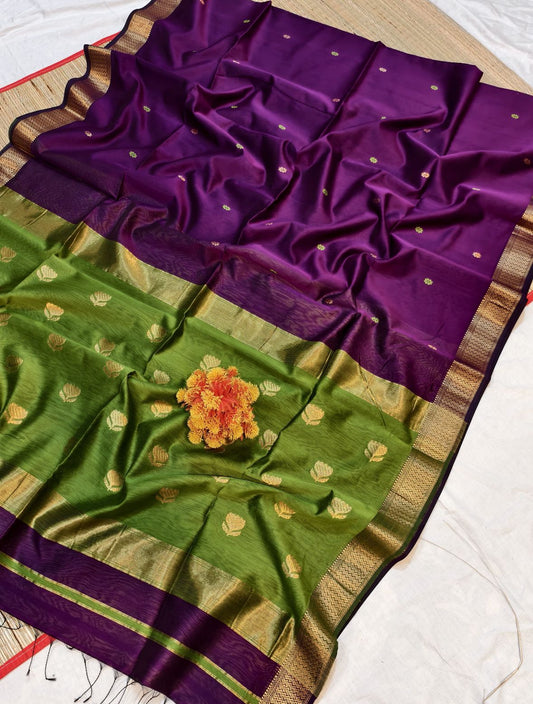 Maheshwari handwoven silk by cotton saree