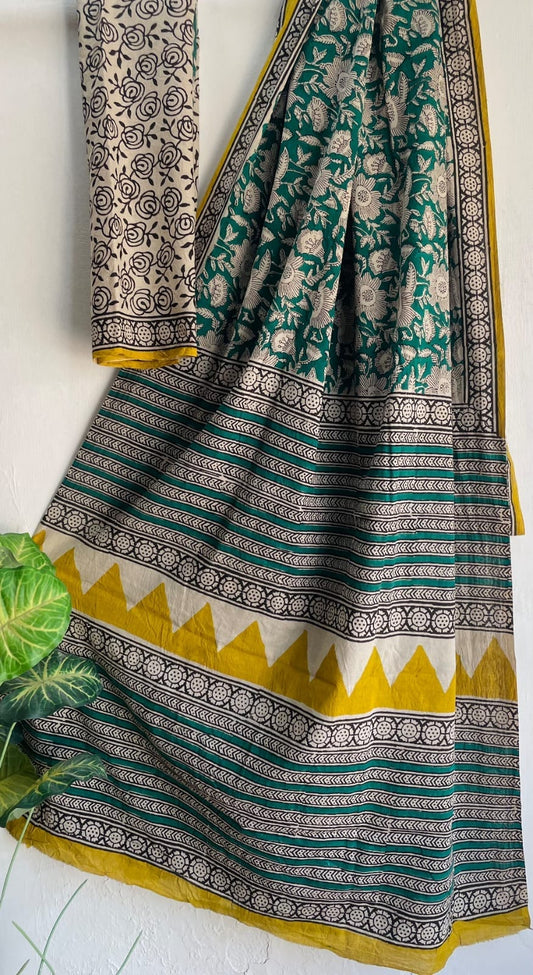 Salini- Jaipur Hand block printed mul cotton saree