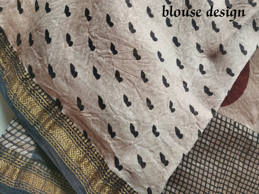 Classic Polka- Maheshwari silk cotton saree with Jaipur handblock prints