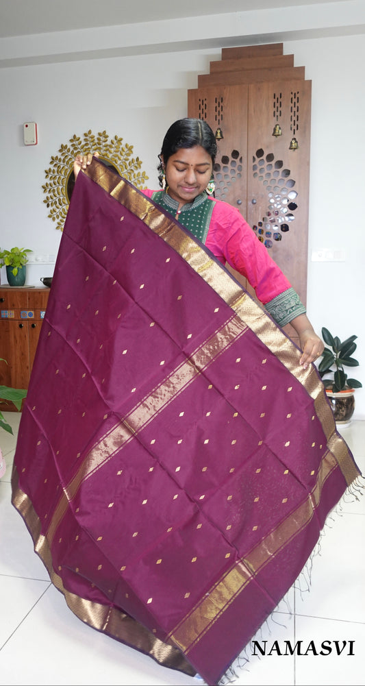 DHARINI - Premium Maheswari Handwoven Pure Silk by Cotton Saree