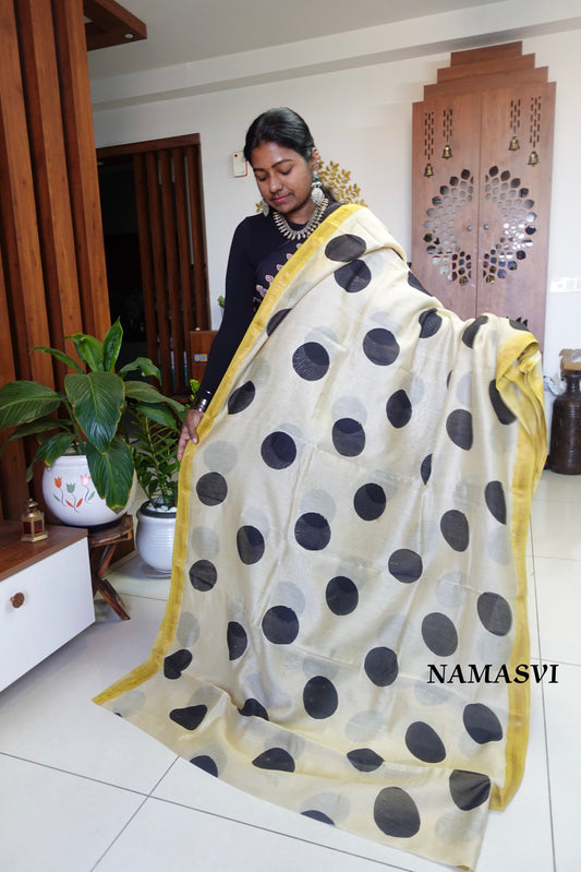 MOON SHADOW - Hand block printed Maheswari silk cotton saree