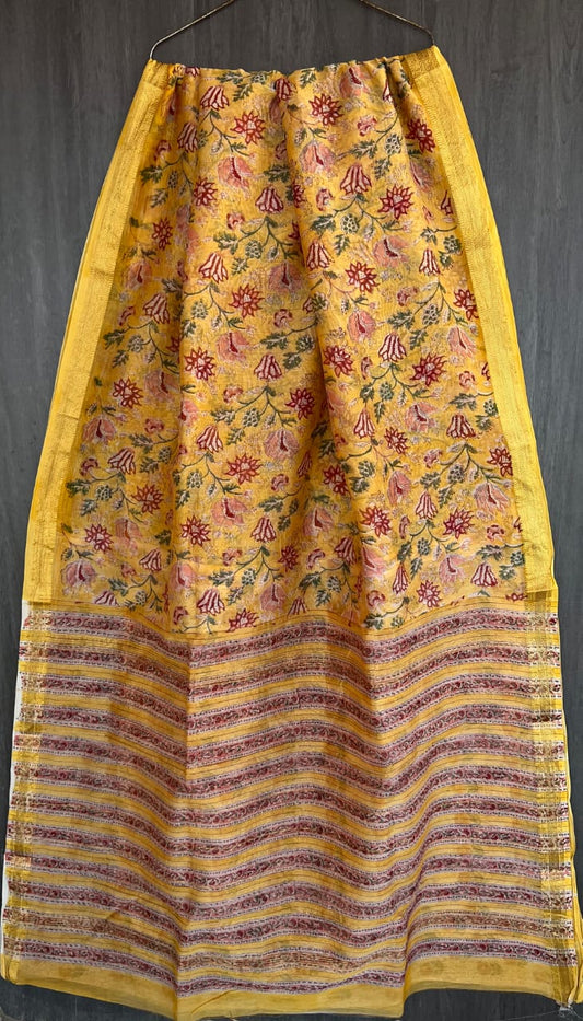 FLOWER GARDEN- Handblock printed pure Maheshwari silk cotton saree