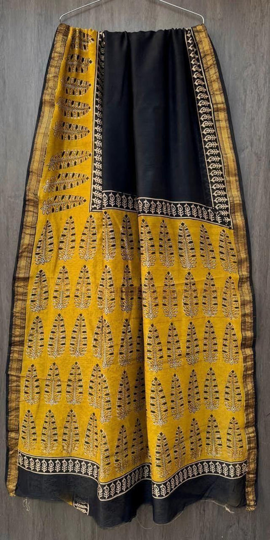 TUSCAN SUN- Handblock printed pure Maheswari silk cotton