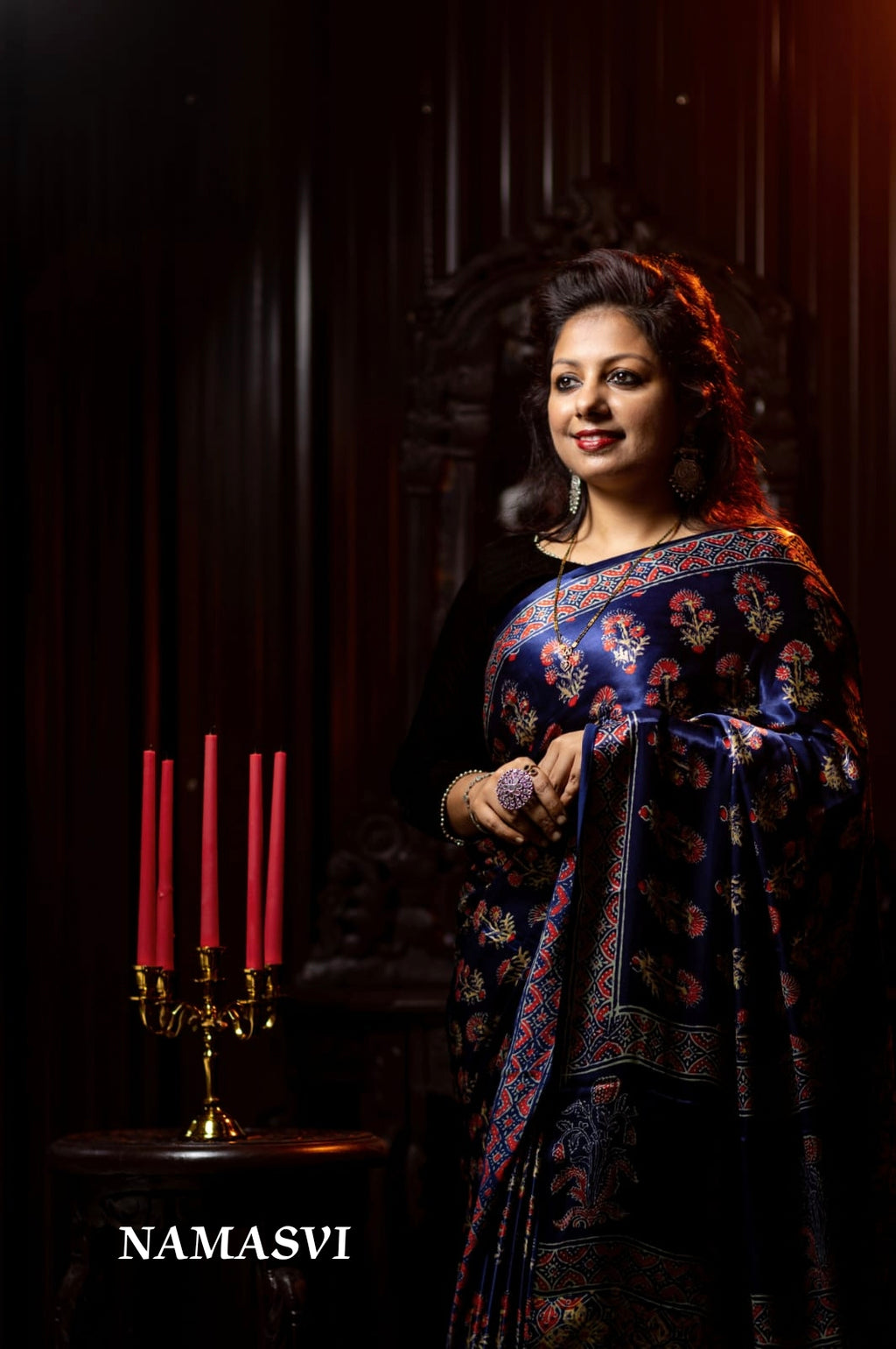 Blue Sapphire-Ajrak Modal Silk Saree