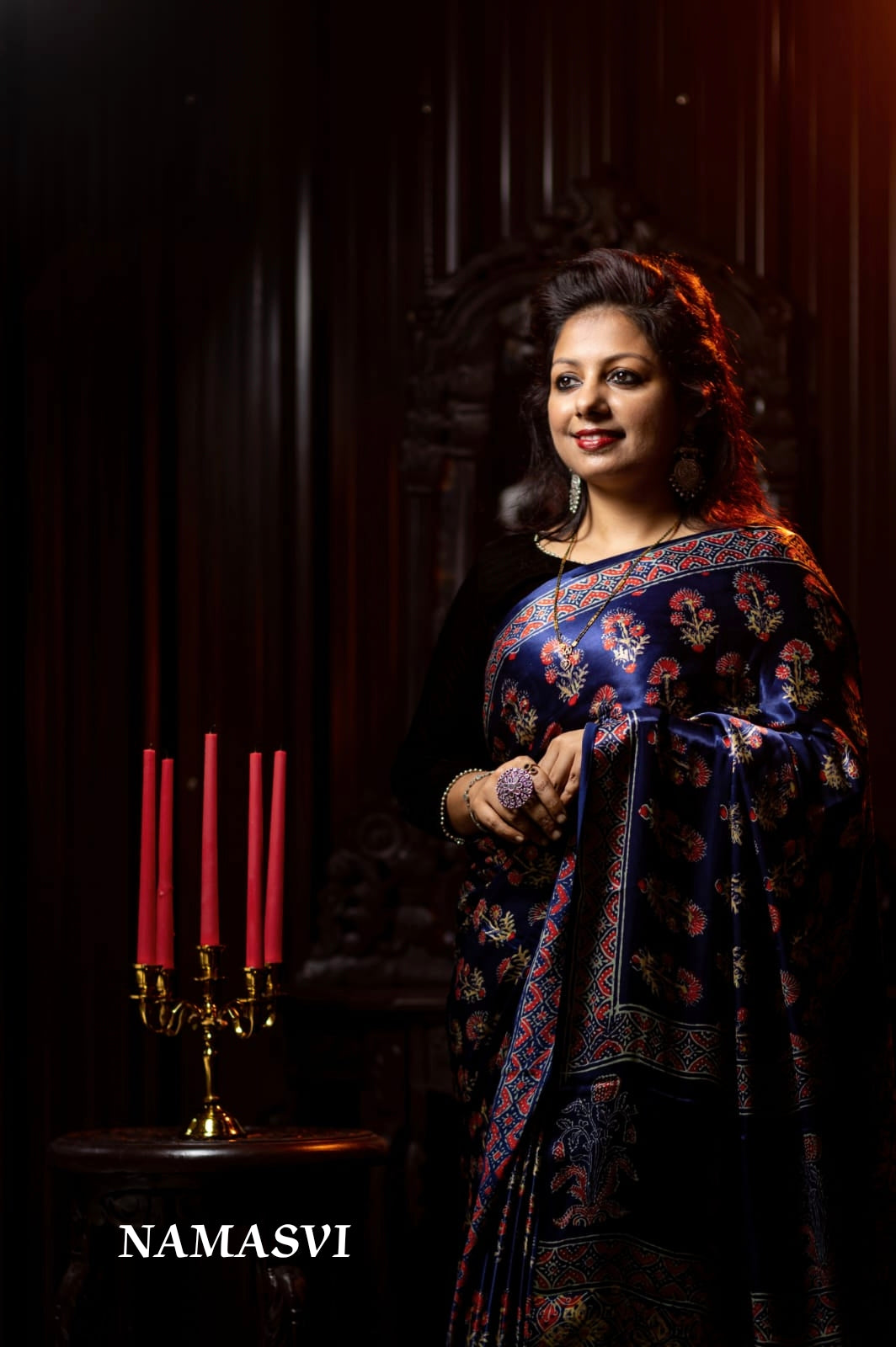 Blue Sapphire-Ajrak Modal Silk Saree