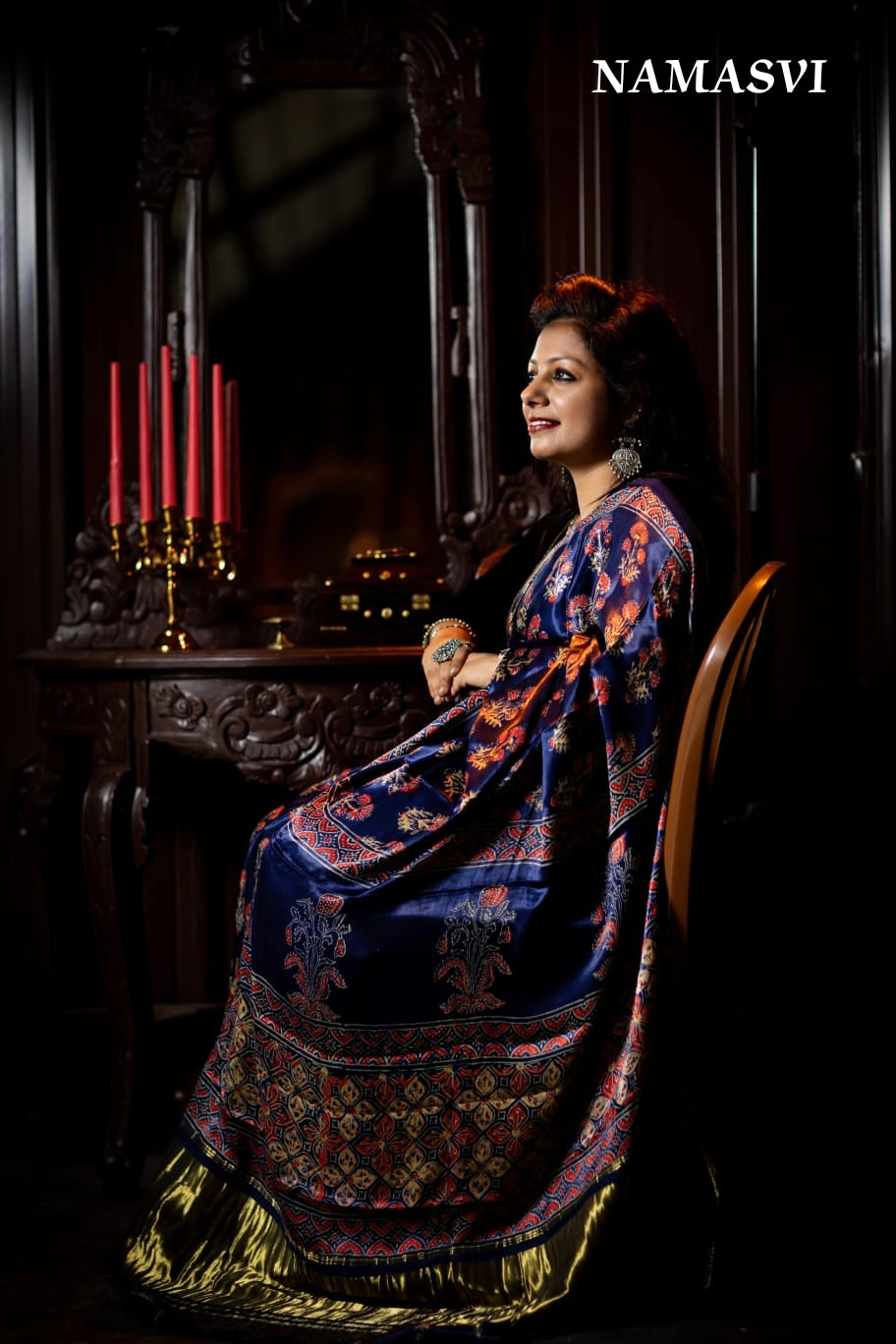 Blue Sapphire-Ajrak Modal Silk Saree