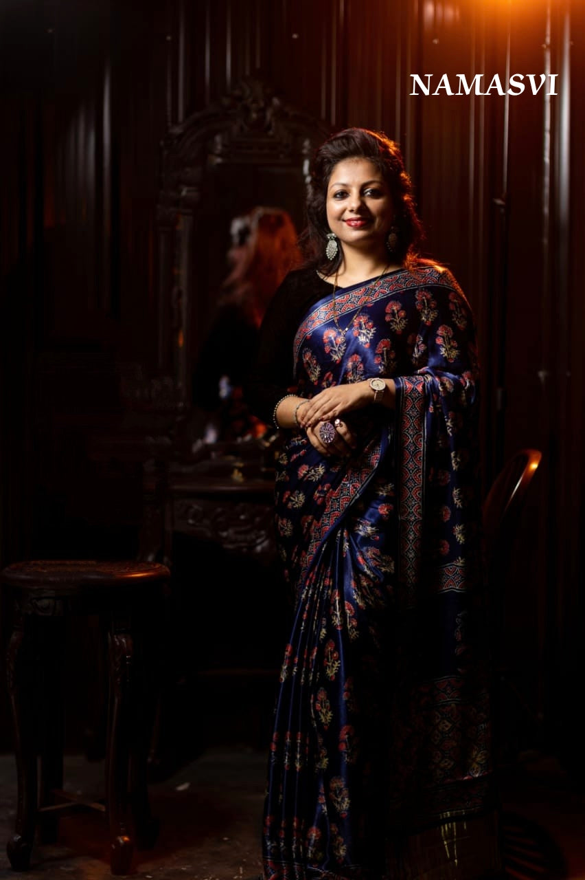 Blue Sapphire-Ajrak Modal Silk Saree