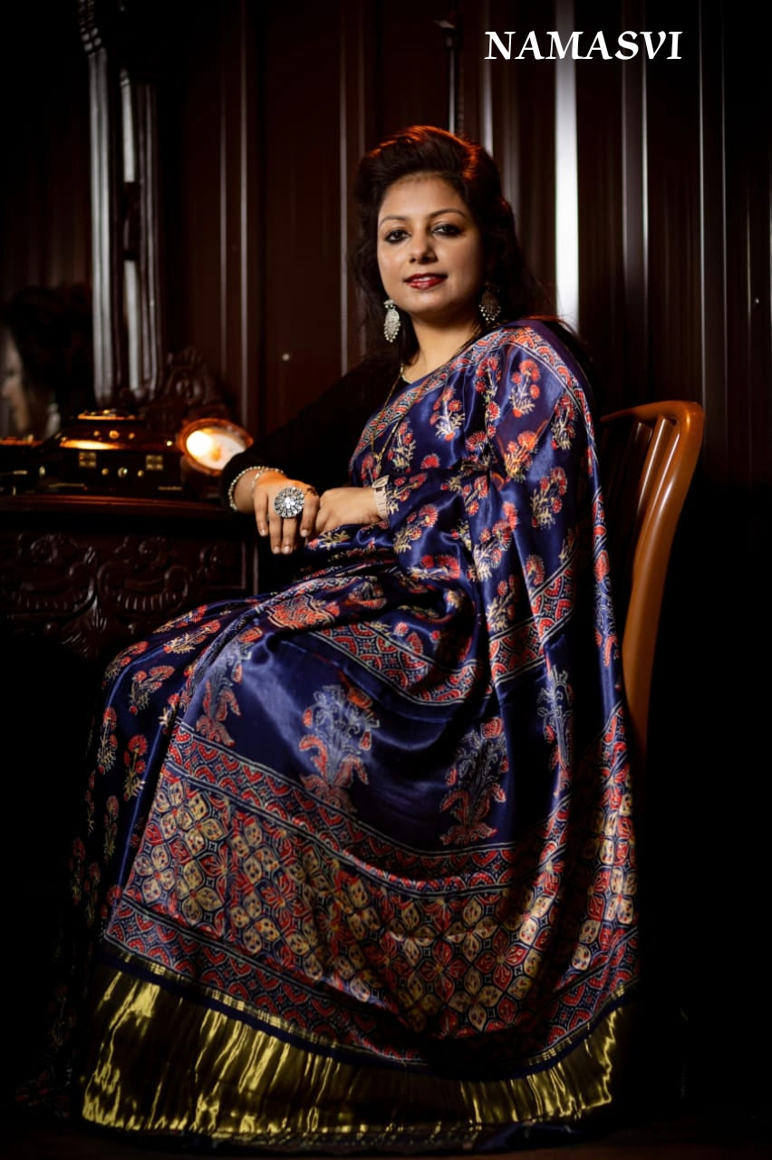 Blue Sapphire-Ajrak Modal Silk Saree