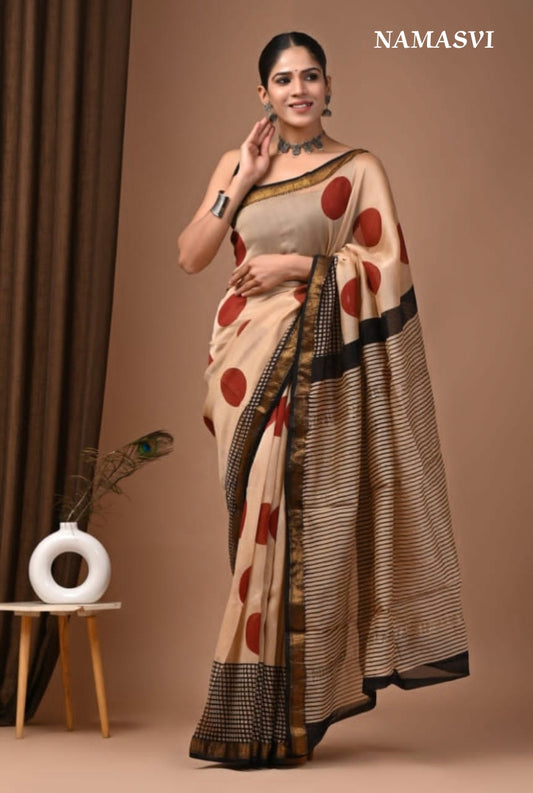 CLASSIC POLKA- Handblock printed pure Maheshwari silk cotton