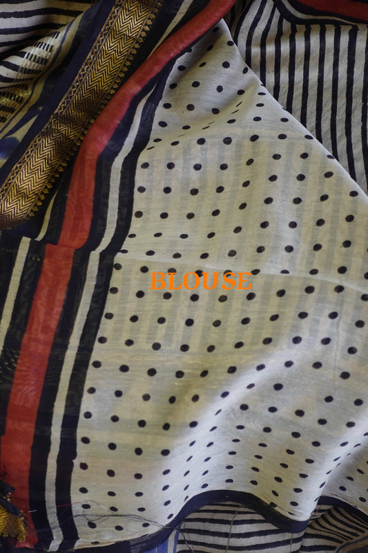 MIDNIGHT BLOOM- Handblock printed pure Maheshwari silk cotton saree
