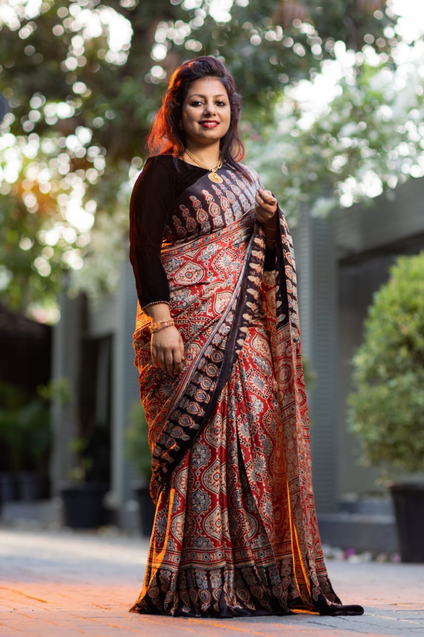 Earthy Dreams- AJRAK modal silk saree