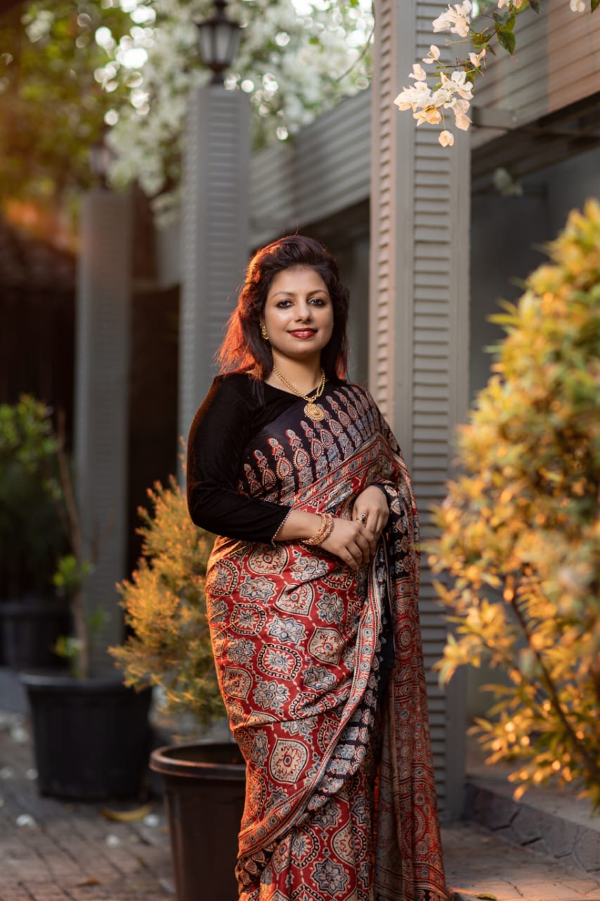 Earthy Dreams- AJRAK modal silk saree