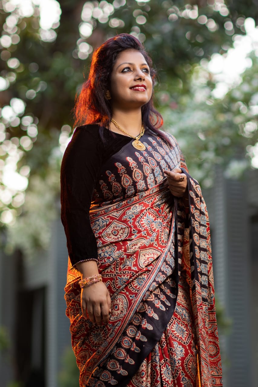 Earthy Dreams- AJRAK modal silk saree